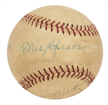 Circa 1957 Cleveland Indians Multi Signed Baseball With 5 Signatures Including Tris Speaker (Beckett)